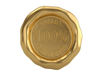% 100 Garanti Kalite Garanti Simgesi Beyaz Arkaplanda İzole Edildi, 3 boyutlu. 3B illüstrasyon.