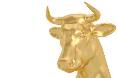 Finansal konsept boğa başı beyaz arka planda izole edildi, 3D görüntüleme. 3B illüstrasyon.