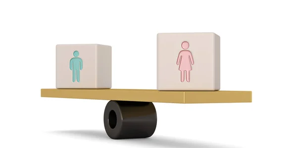 Conceito Igualdade Gênero Homem Mulher Cubo Isolado Fundo Branco Renderização — Fotografia de Stock