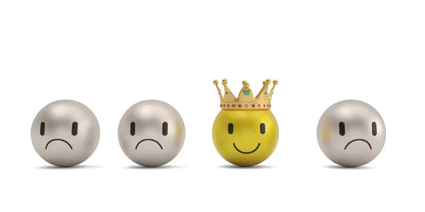 Großes Emoticon Mit Goldener Krone Isoliert Auf Weißem Hintergrund Rendering — Stockfoto