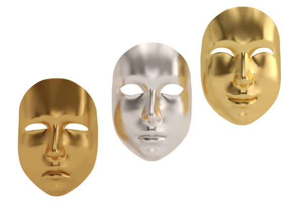 Gold Silber Und Bronzemaske Isoliert Auf Weißem Hintergrund Renderer Illustration — Stockfoto