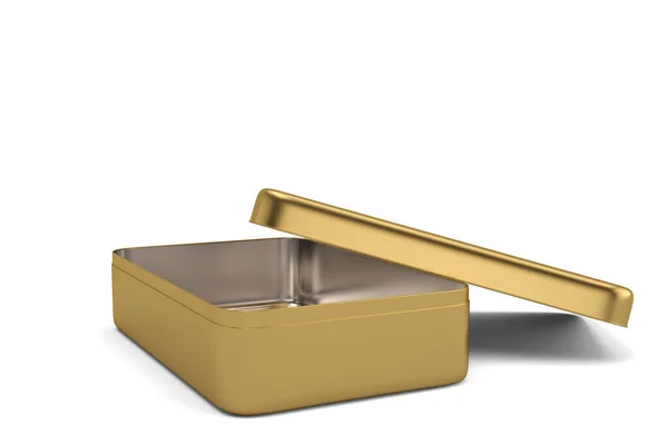 Zlatý Kovový Box Izolovaný Bílém Pozadí Vykreslování Ilustrace — Stock fotografie