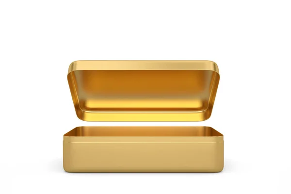 Gold Metal Box Isolated White Background Rendering Illustration — Stock Photo, Image