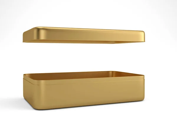 Gold Metal Box Isolated White Background Rendering Illustration — Stock Photo, Image