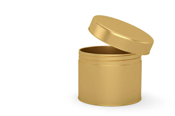 Caixa Metal Redonda Dourada Isolada Fundo Branco Renderização Ilustração — Fotografia de Stock