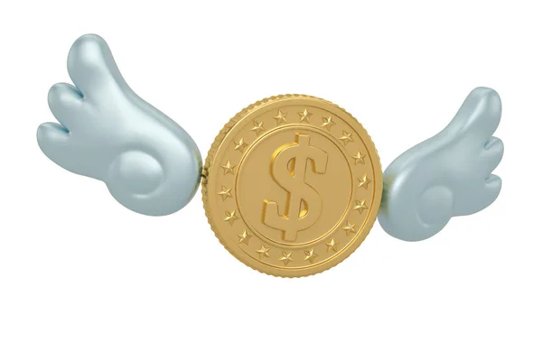 Vliegende Gouden Munt Geïsoleerd Witte Achtergrond Illustratie — Stockfoto