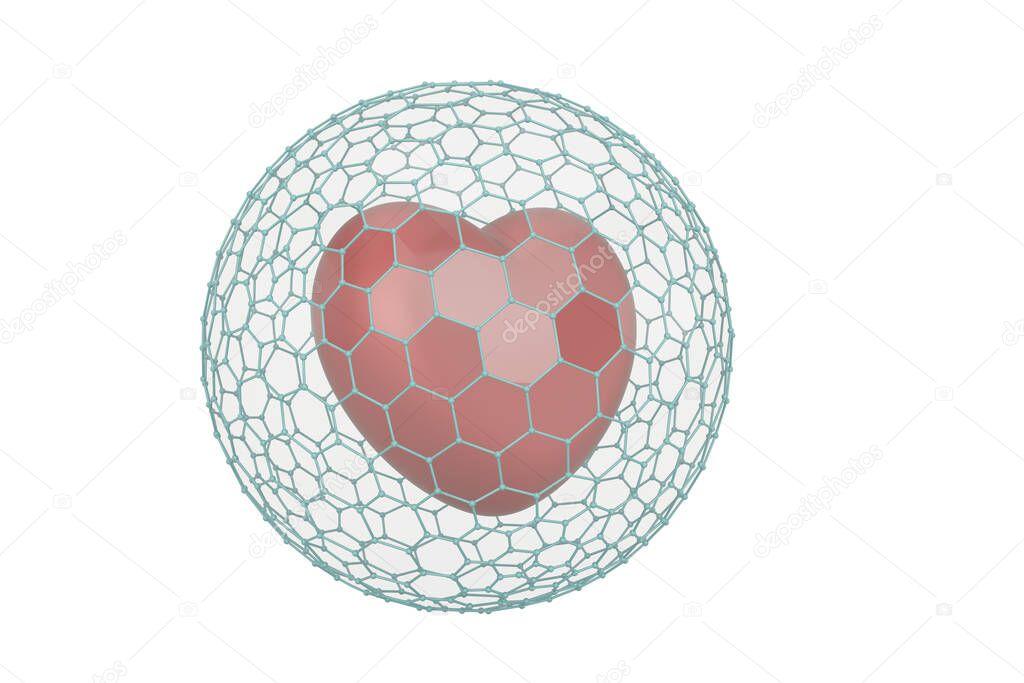 Protective Bubble with heart, 3D rendering. 3D illustration.