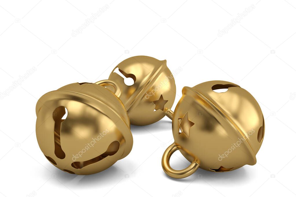 Gold jingle bell isolated on white background. 3D illustration.