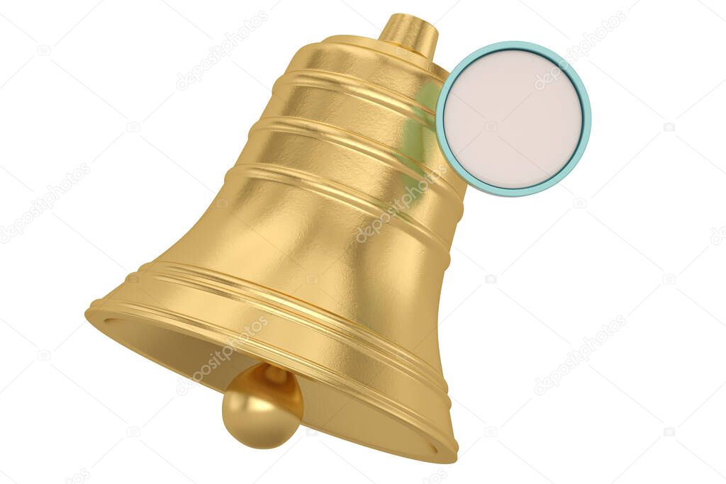 Gold jingle bell isolated on white background. 3D illustration.
