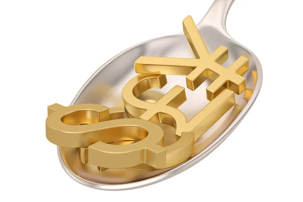 Gouden Munt Symbool Met Lepel Geïsoleerd Witte Achtergrond Illustratie — Stockfoto