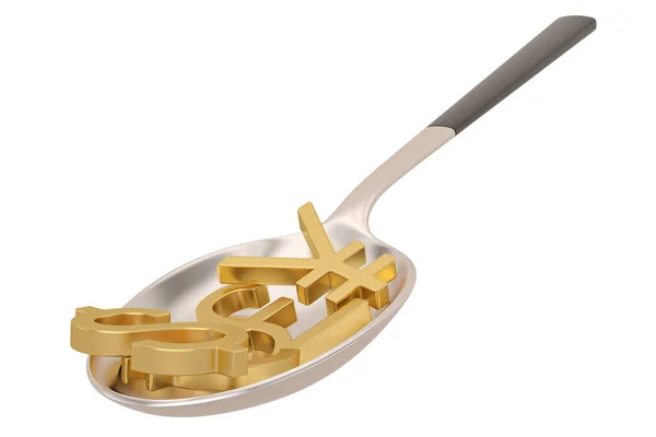 Gouden Munt Symbool Met Lepel Geïsoleerd Witte Achtergrond Illustratie — Stockfoto