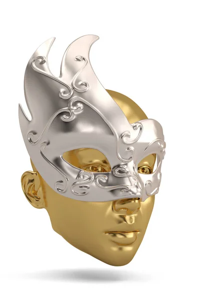 Golden Head Sculpture Mask Isolated White Background Illustration — Stock Photo, Image