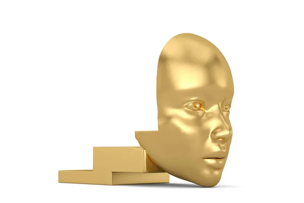 Gouden Hoofd Sculptuur Geïsoleerd Witte Achtergrond Illustratie — Stockfoto