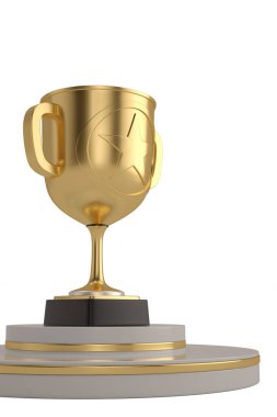 Beyaz arka planda izole edilmiş altın bir kupa. 3d oluşturma