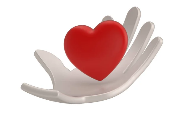 Mano Corazón Aislados Sobre Fondo Blanco Representación Ilustración — Foto de Stock