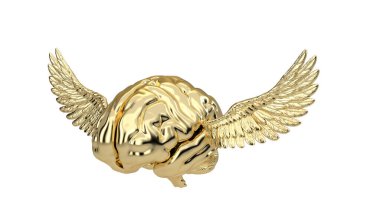 Beyazların arka planında izole edilmiş kanatlı beyin, 3 boyutlu görüntüleme. 3B illüstrasyon.