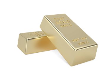 Altın külçeleri beyaz arka planda izole edilmiş. 3B illüstrasyon.