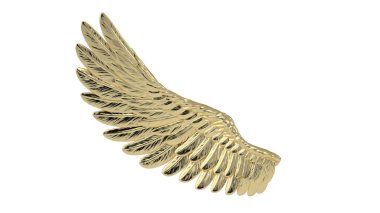 Beyaz arka planda altın kanatlar 3D illüstrasyon.