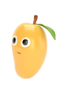 Mango karakteri, beyaz arka planda izole edilmiş, 3 boyutlu. 3B illüstrasyon.