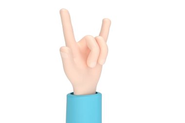 Çizgi filmdeki el, beyaz arka planda izole edilmiş, 3 boyutlu. 3B illüstrasyon.