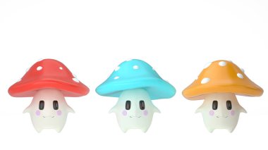 Beyaz Arkaplanda karikatür mantarı, 3 boyutlu görüntüleme. 3B illüstrasyon.