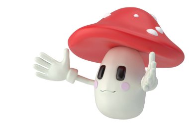 Beyaz Arkaplanda karikatür mantarı, 3 boyutlu görüntüleme. 3B illüstrasyon.