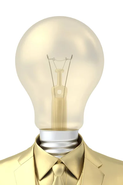 Light Bulb Head Businessman Isolated White Background Rendering Illustration — Stock Photo, Image