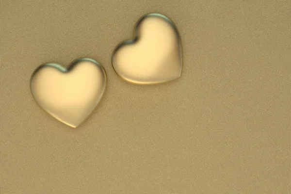Zwei Goldene Herzen Auf Goldenem Hintergrund Rendering Illustration — Stockfoto