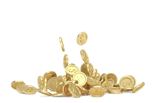 Ρεαλιστική Έκρηξη Χρυσού Νομίσματος Βουτιά Λευκό Φόντο Βροχή Χρυσών Νομισμάτων — Φωτογραφία Αρχείου
