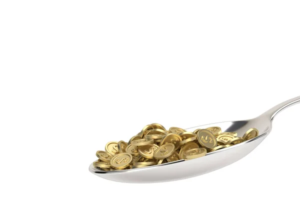 Gouden Munt Lepel Witte Achtergrond Weergave Illustratie — Stockfoto