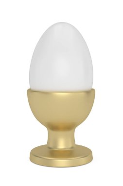 Altın kapta beyaz yumurta. 3 boyutlu görüntüleme. 3B illüstrasyon.