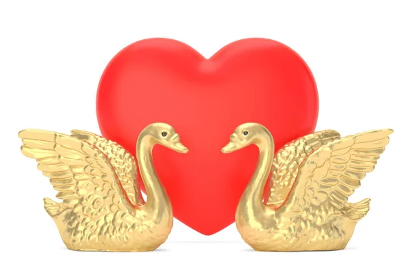 Dois Cisnes Ouro Isolados Fundo Branco Ilustração — Fotografia de Stock