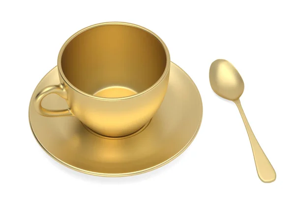 Gouden Koffiekopje Witte Achtergrond Weergave Illustratie — Stockfoto