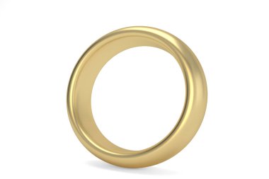 Beyaz arka planda bir altın yüzük 3D çizim.