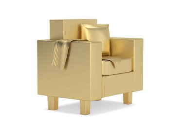 Tasarım Ödülü Konsepti. Beyaz arka planda izole edilmiş altın kanepe. 3d Hazırlama.