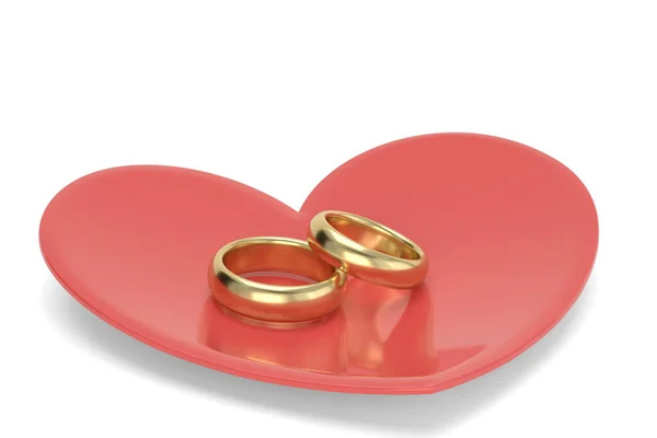 Red Heart Gold Ring White Background Illustration — Stock Photo, Image