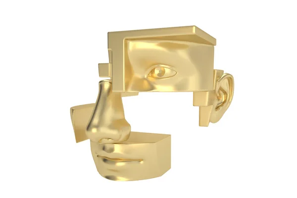 白色背景下的人脸雕塑 3D渲染 3D插图 — 图库照片