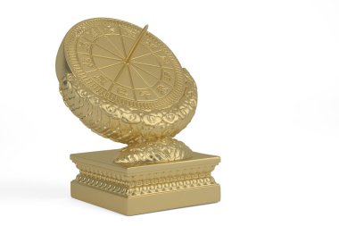 Eski Çin güneş saati beyaz arka planda izole edilmiş. 3B illüstrasyon.