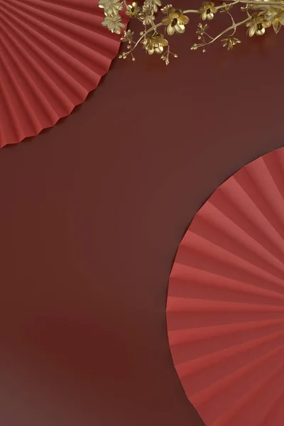 Kırmızı Kağıt Fan Arka Planı Boyutlu Görüntüleme Illüstrasyon — Stok fotoğraf