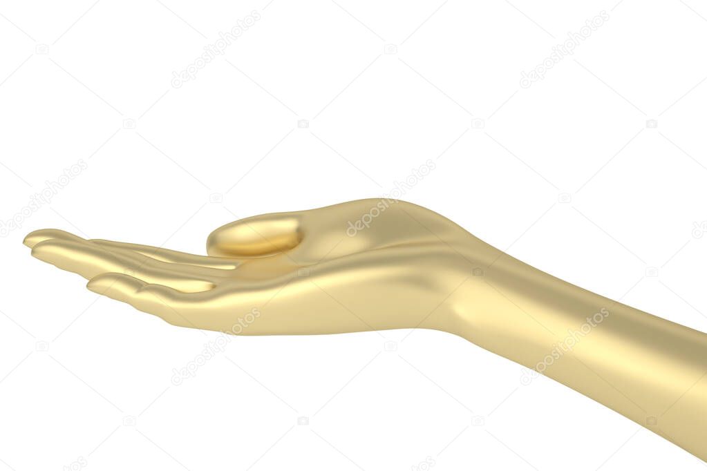 Gold Woman hand isolated on white background. 3D illustration.