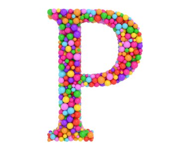 Alfabe topları çok renkli, çocuklar 3D yazı tipi. Beyaz arka planda izole edilmiş renkli toplar. 3B illüstrasyon.