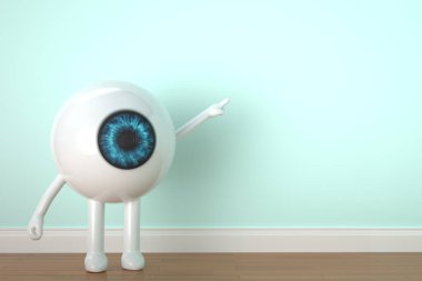 Eyeball çizgi film karakteri beyaz arka plan üzerinde izole. 3d illüstrasyon.
