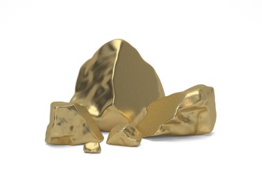 Beyaz Arkaplanda izole edilmiş büyük altın taş, 3 boyutlu illüstrasyon.