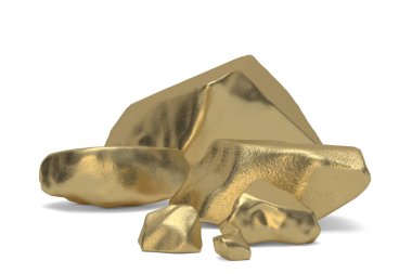 Beyaz Arkaplanda izole edilmiş büyük altın taş, 3 boyutlu illüstrasyon.