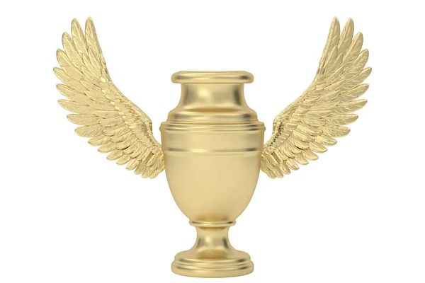 Vinnerprisen Golden Wings Med Vase Isolated White Background Gjengivelse Illustrasjon – stockfoto