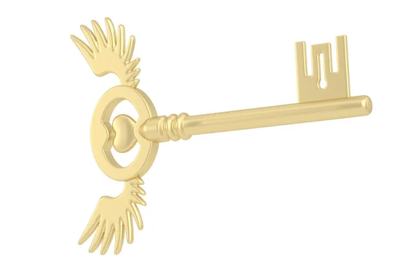 Goldenes Schlüsselsymbol Isoliert Auf Weißem Hintergrund Illustration — Stockfoto
