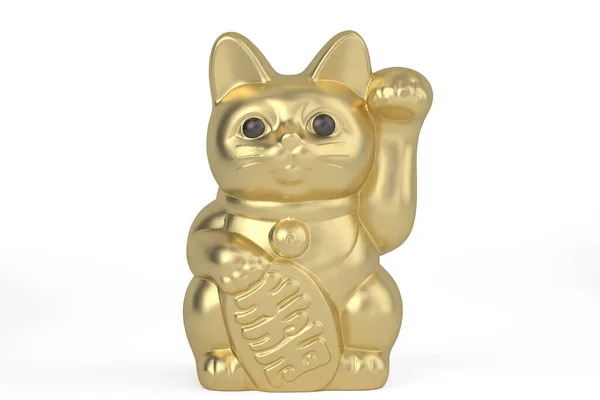 Gold Maneki Neko Lucky Cat Isolado Fundo Branco Ilustração — Fotografia de Stock