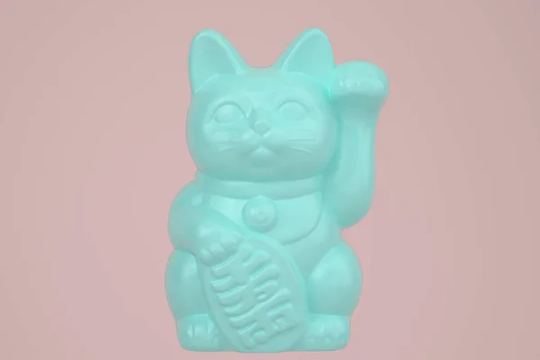 Maneki Neko Lucky Cat Odizolowany Różowym Tle Ilustracja — Zdjęcie stockowe