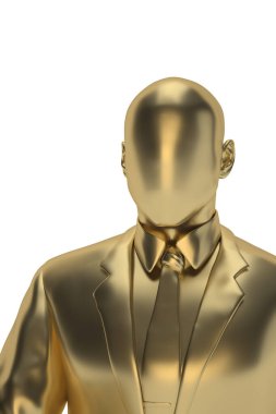 Altın heykel, takım elbiseli iş adamı beyaz arka planda izole edilmiş. 3 boyutlu görüntüleme. 3B illüstrasyon.