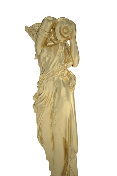 Gouden Waterfles Meisje Sculptuur Geïsoleerd Witte Achtergrond Weergave Illustratie — Stockfoto